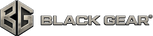 Black Gear logo with a stylized metallic 'BG' emblem and the brand name 'BLACK GEAR' in metallic gray text on a solid white background.