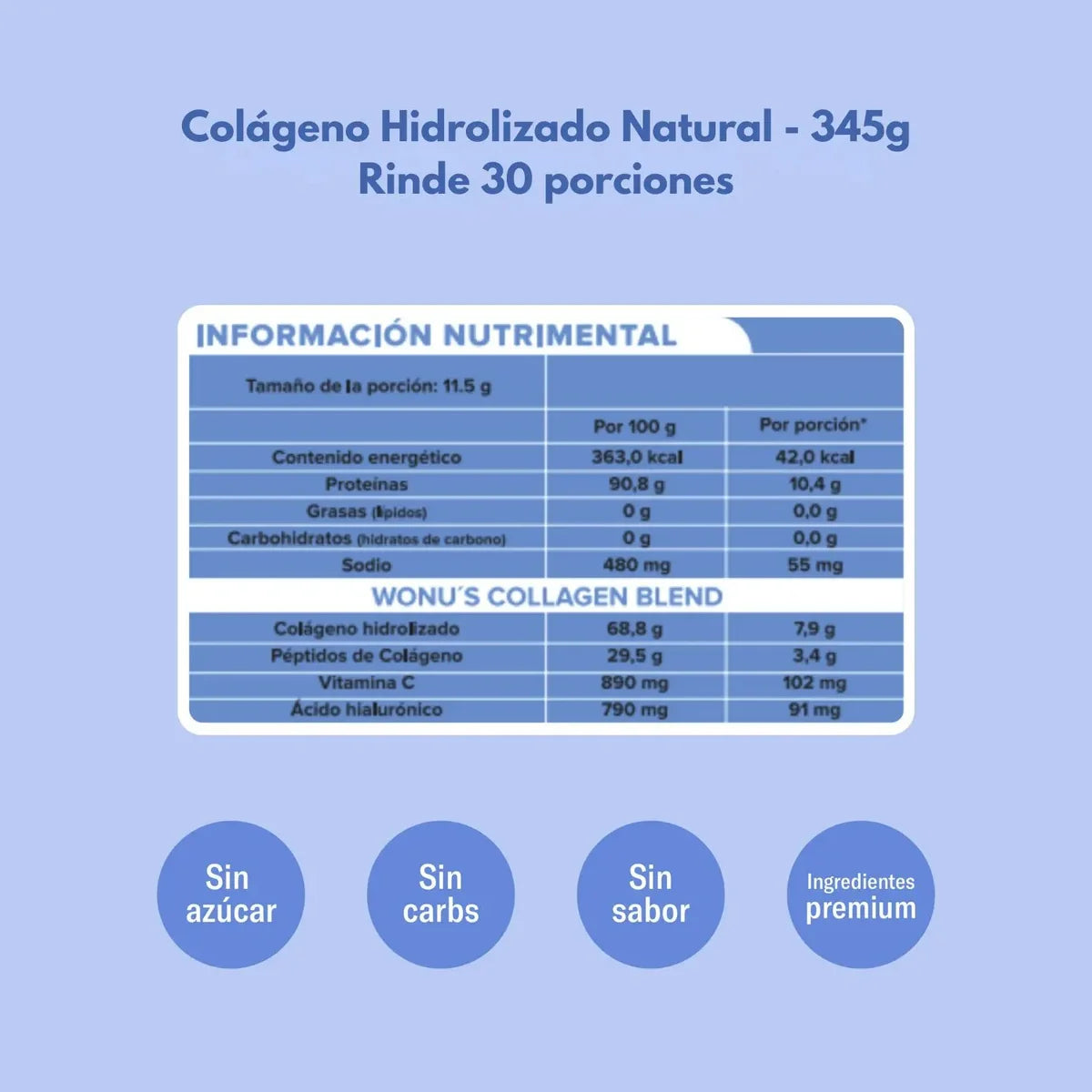 COLÁGENO HIDROLIZADO SIN SABOR 345G 30 SERV