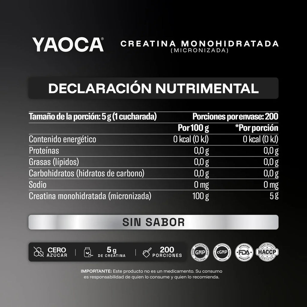 CREATINA MONOHIDRATADA 1KG 200 SERV SIN SABOR