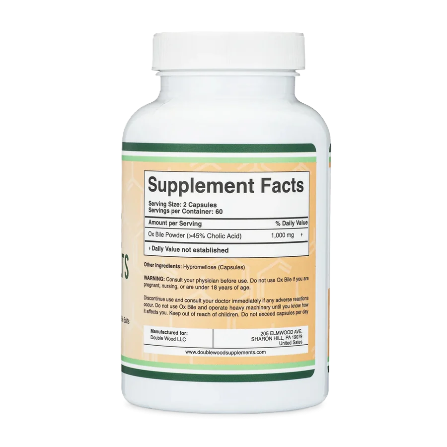 Double Wood Ox Bile Acid Salts Bilis de Buey 120 Cápsulas