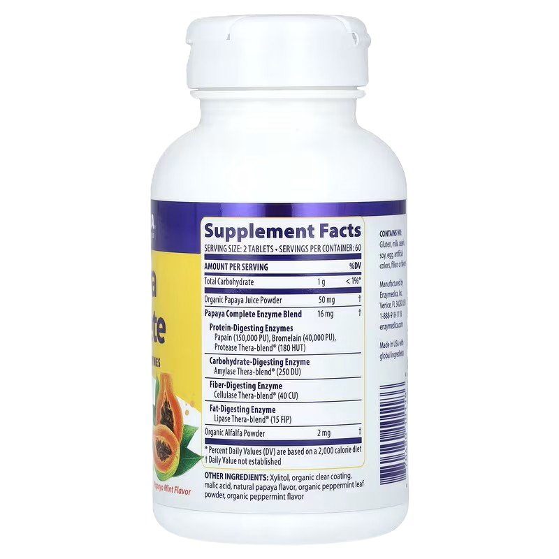 Enzymedica Papaya Complete Papaya and Peppermint 120 Tablets