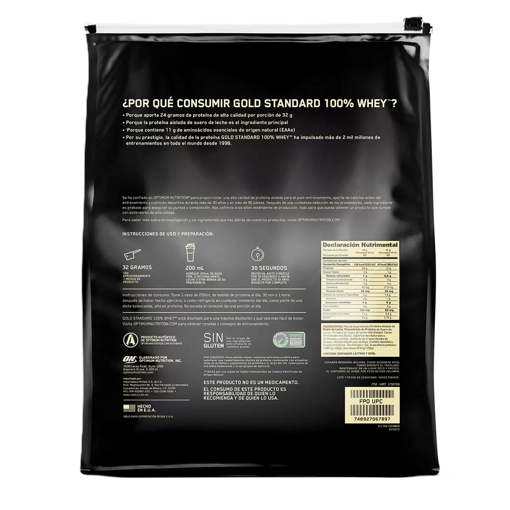 Gold Standard Whey Proteína en Polvo Sabor Chocolate con Leche 2.56kg