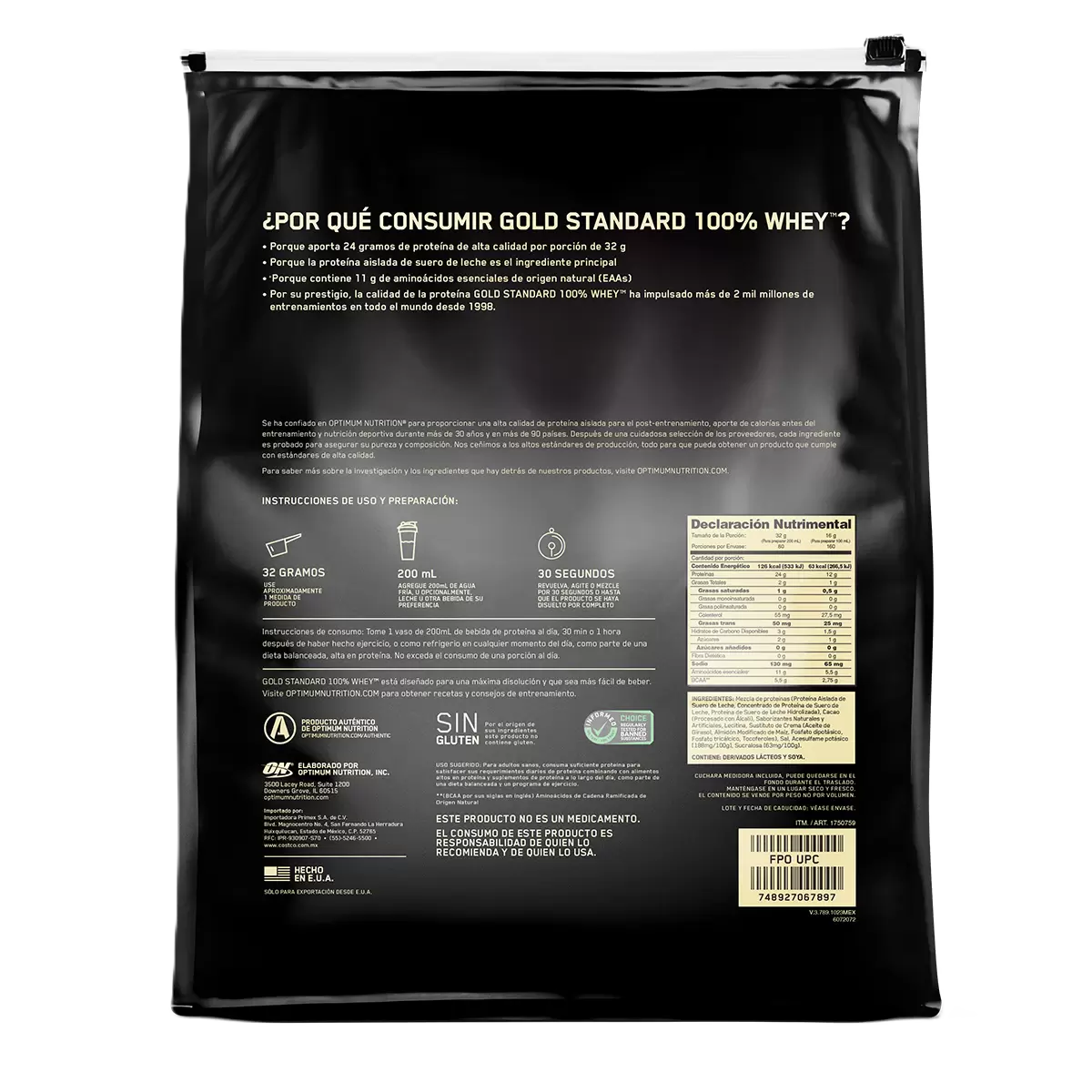 Gold Standard Whey Proteína en Polvo Sabor Chocolate con Leche 2.56kg