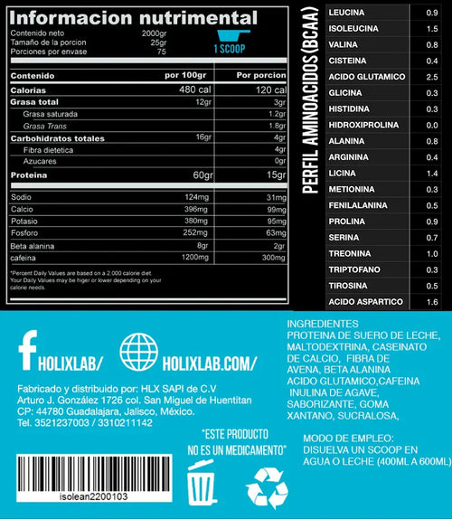 Holix Labs Whey Protein + Preentreno Quantum 2KG Capuccino