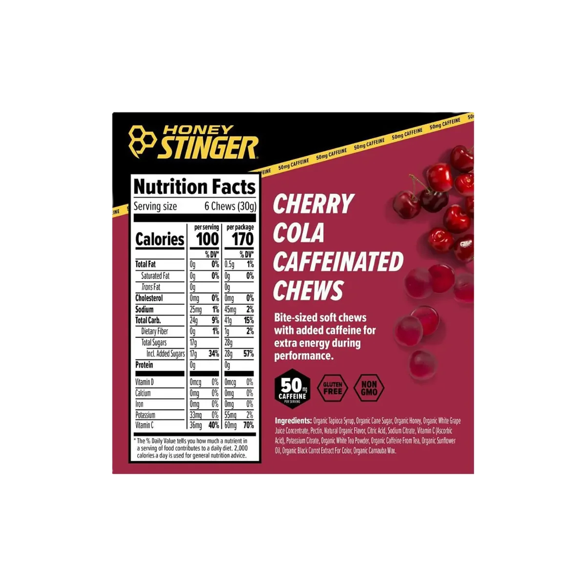 Honey Stinger Gomitas Energéticas con Cafeína Caja 12pz Cherry Cola