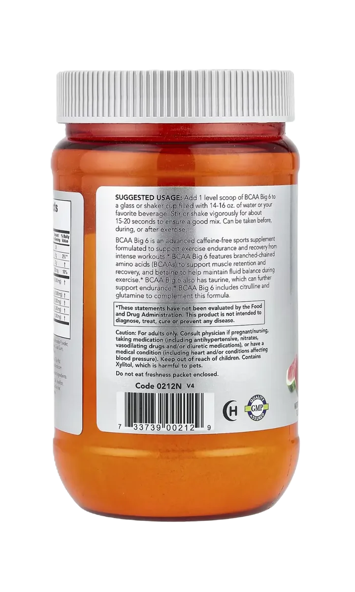 NOW Foods BCAA Big 6 600 g Watermelon Flavor