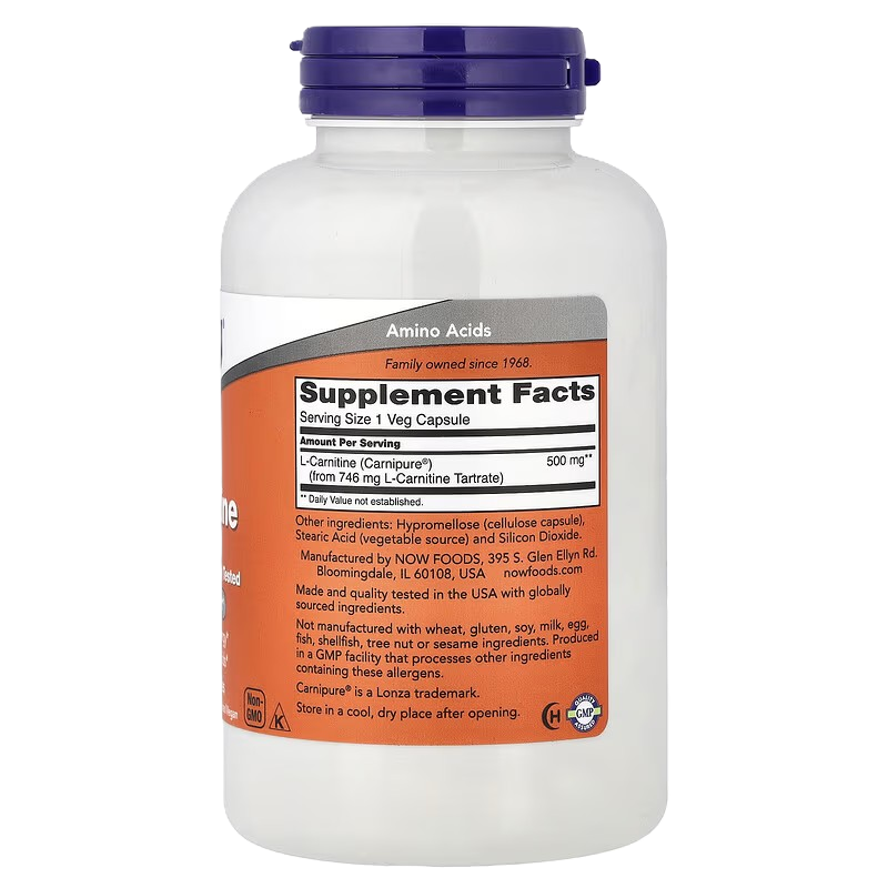 NOW Foods L-Carnitine 500 mg 180 Veg Capsules
