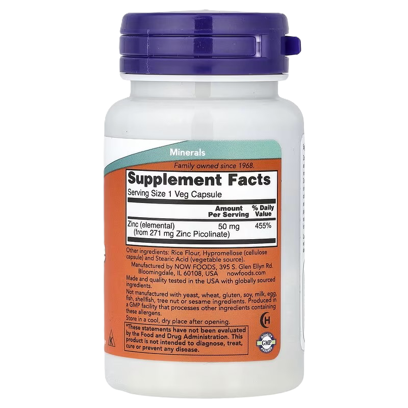 NOW Zinc Picolinate 50mg 30 Vcaps