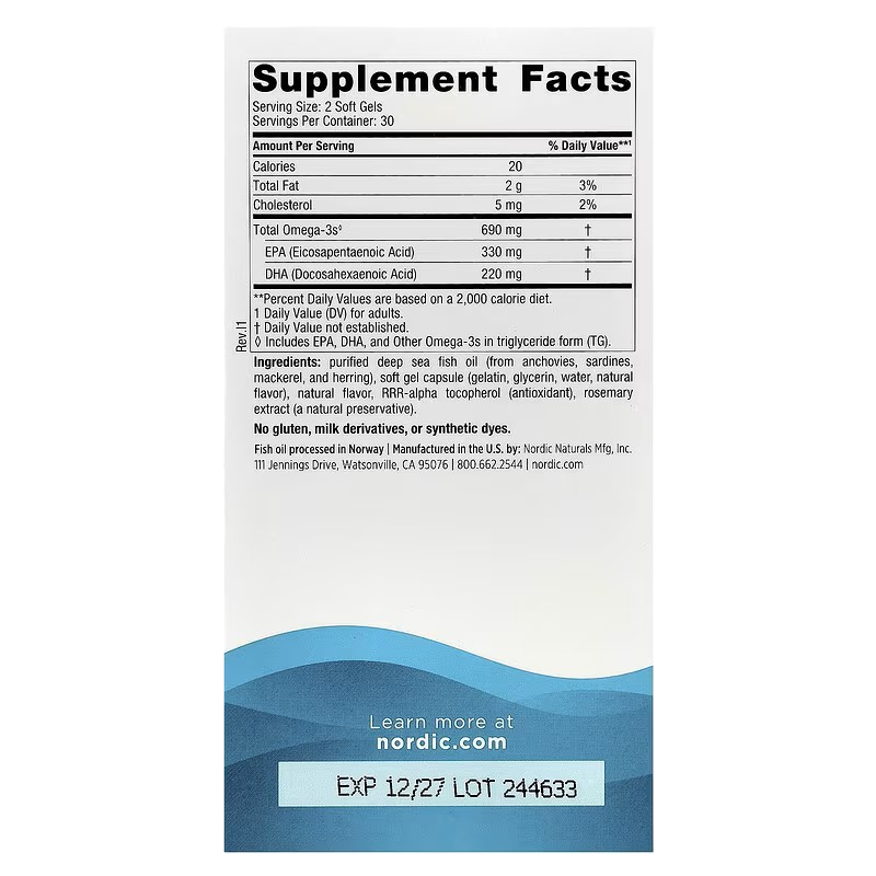Nordic Naturals Omega-3 Lemon 690 mg 60 softgels