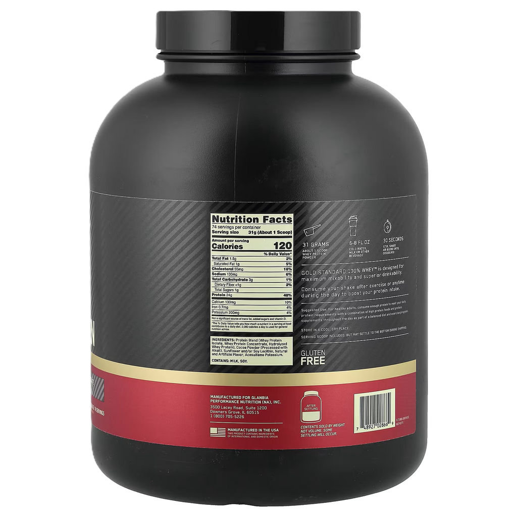 Optimum Nutrition, Proteína de suero de leche 100 % Gold Standard®, Chocolate doblemente intenso, 2,29 kg (5,05 lb)