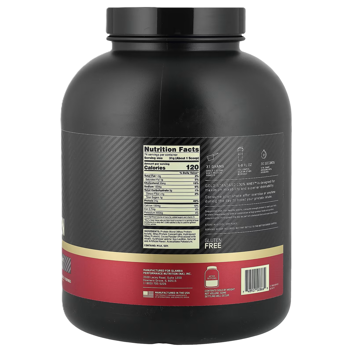 Optimum Nutrition, Proteína de suero de leche 100 % Gold Standard®, Chocolate doblemente intenso, 2,29 kg (5,05 lb)