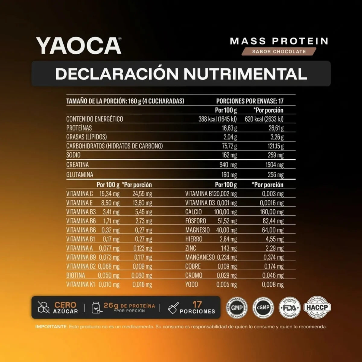 PROTEÍNA MASS CHOCOLATE 6LB 17 SERV