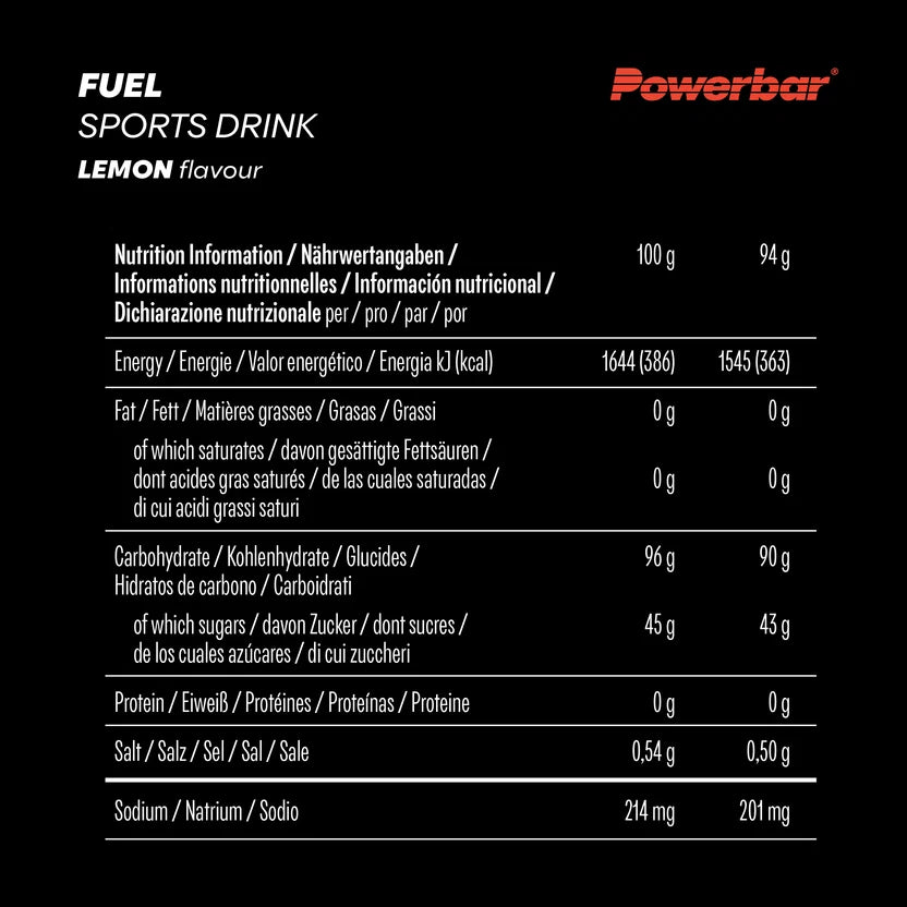 Powerbar Fuel Sports Drink 90g Carbs 10 Sachets Dink Lemon