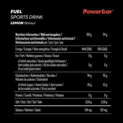 Powerbar Fuel Sports Drink 90g Carbs 10 Sachets Dink Lemon