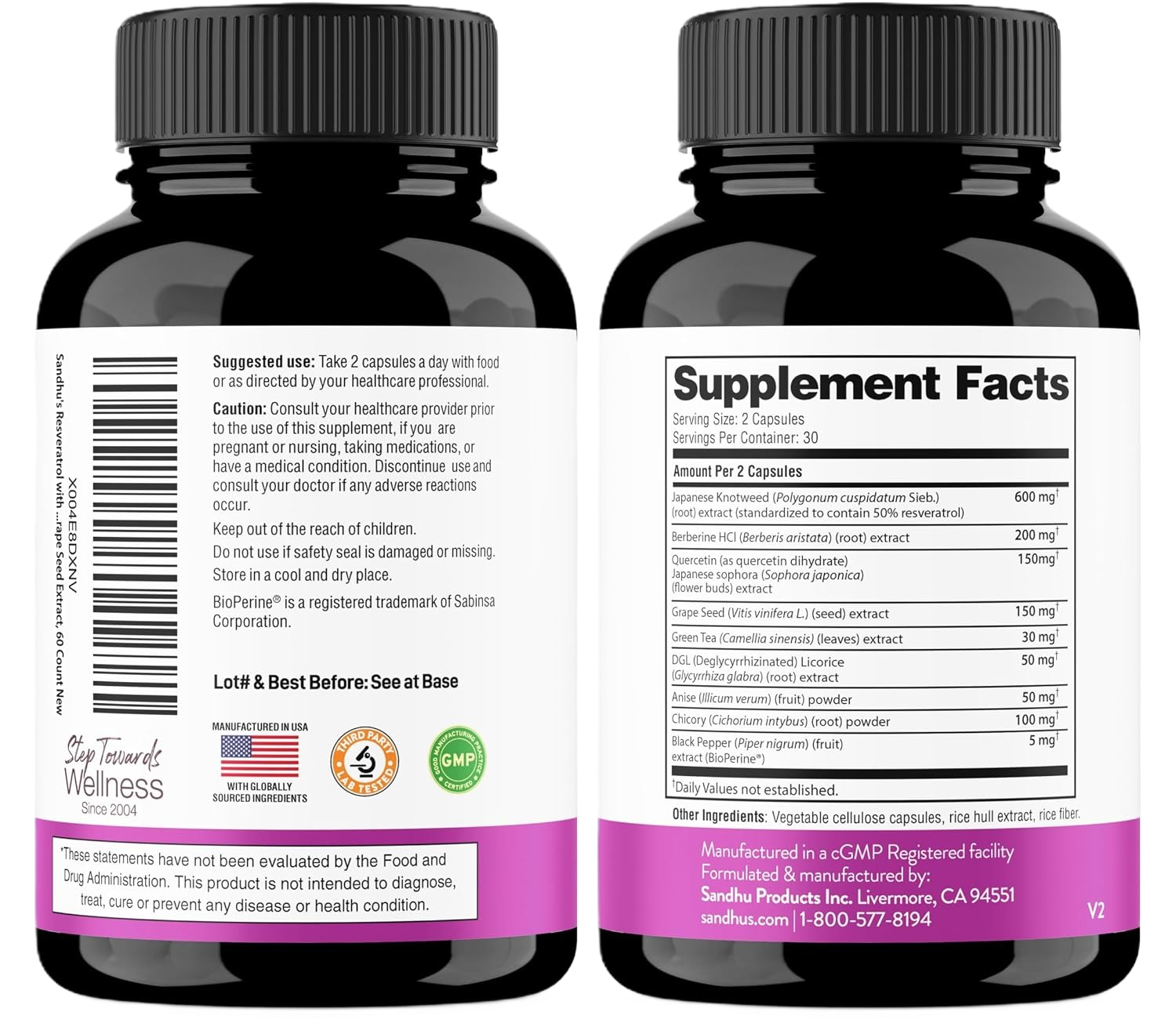 Sandhus Resveratrol con Berberina y Quercetina 60 Cápsulas
