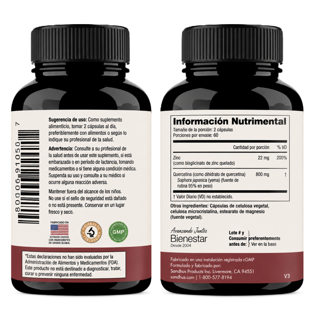 Sandhus Zinc Quercetina 120 Cápsulas