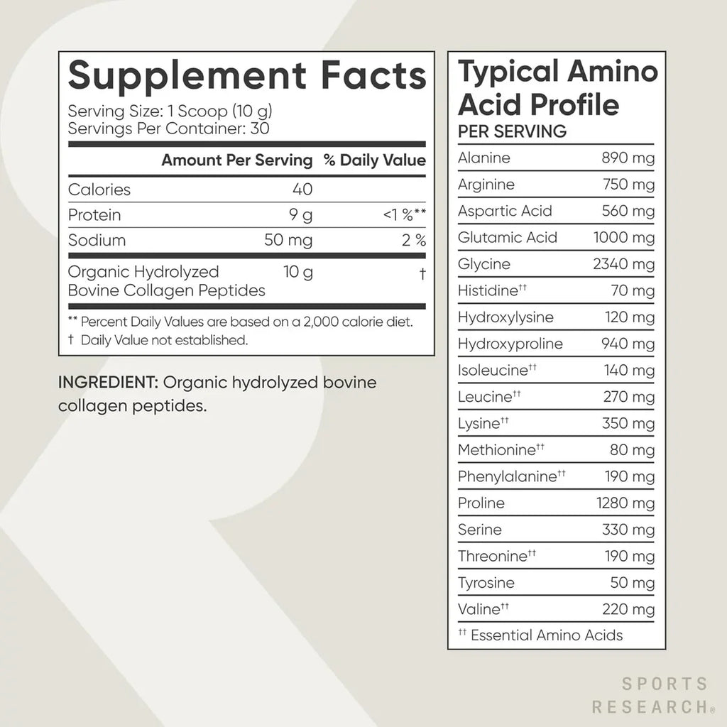 Sports Research Collagen Peptides Organic Unflavored 30 servings