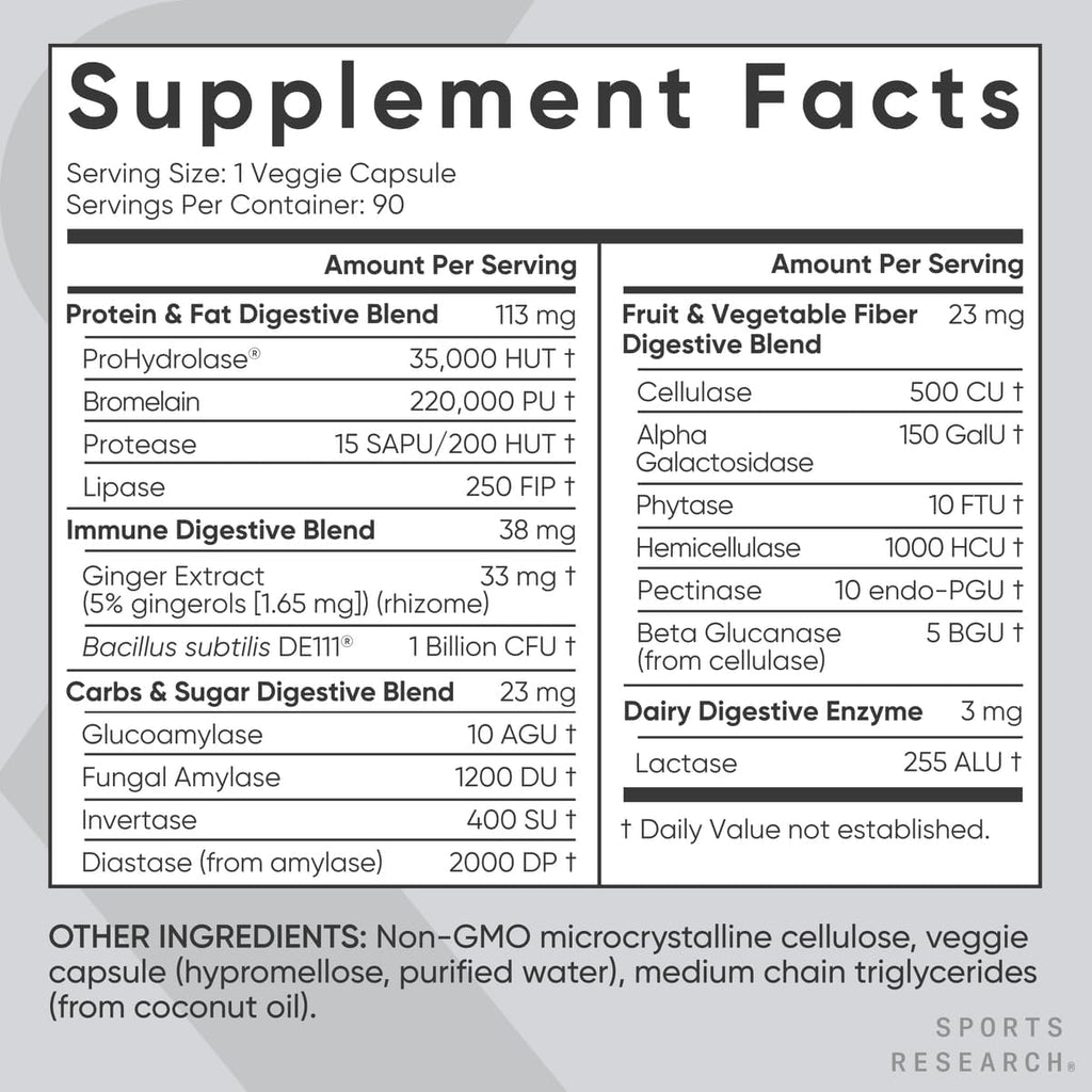 Sports Research Digestive Enzymes + Probiotic 90 vegcaps