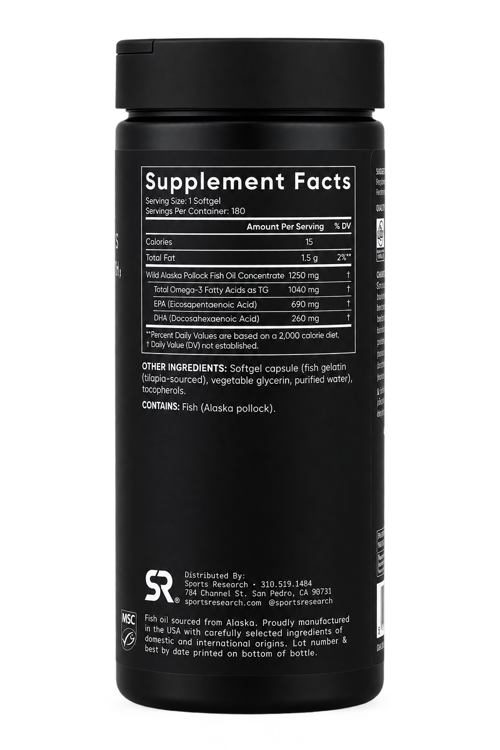 Sports Research Omega-3 Fish Oil AlaskOmega 1250 mg 180 softgels