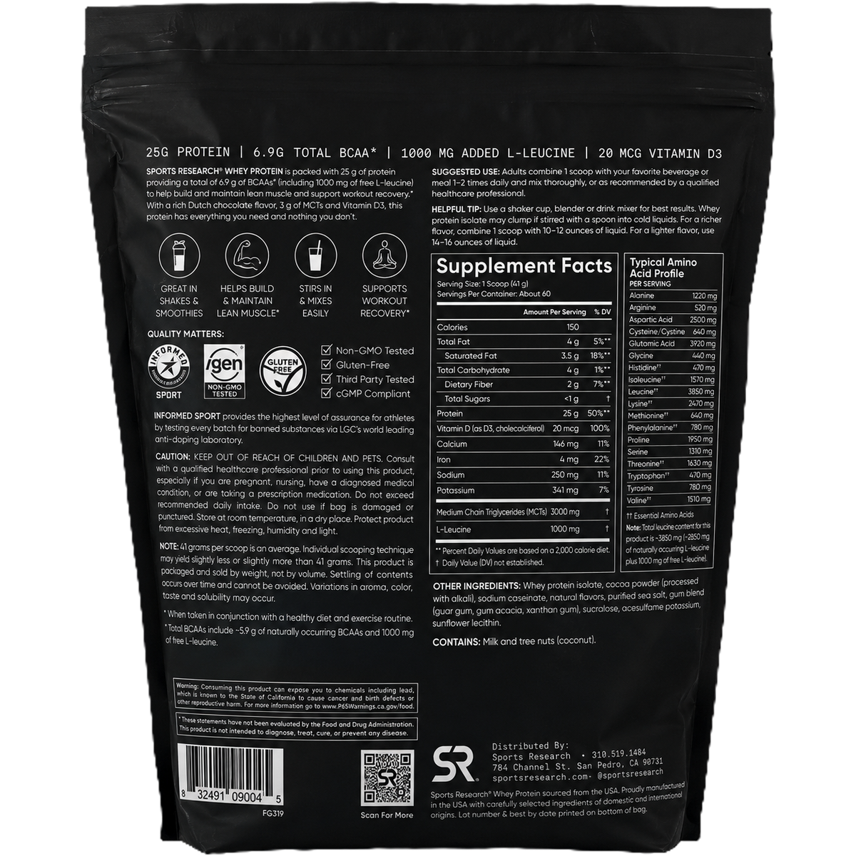 Sports Research Whey Protein Isolate Dutch Chocolate 60 serv