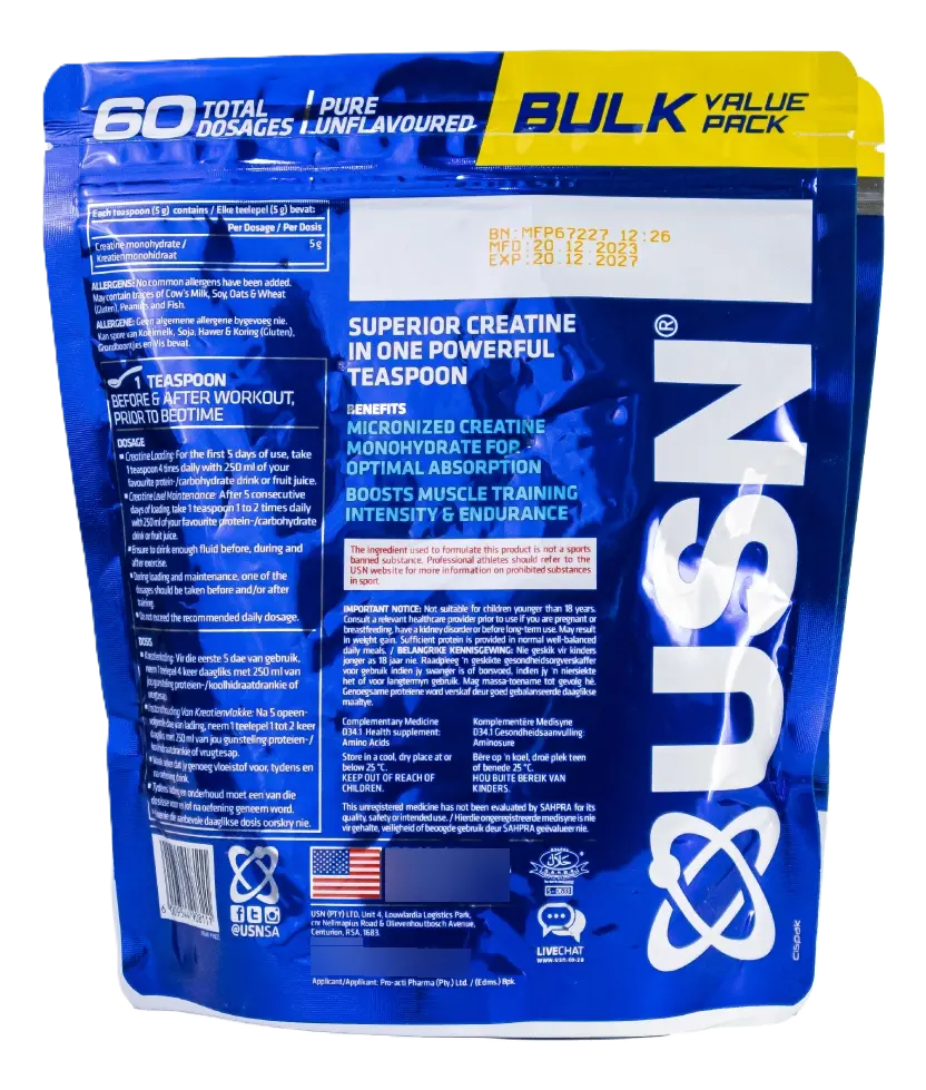 Usn Creatina Monohidratada En Polvo 300g - 60 Porciones